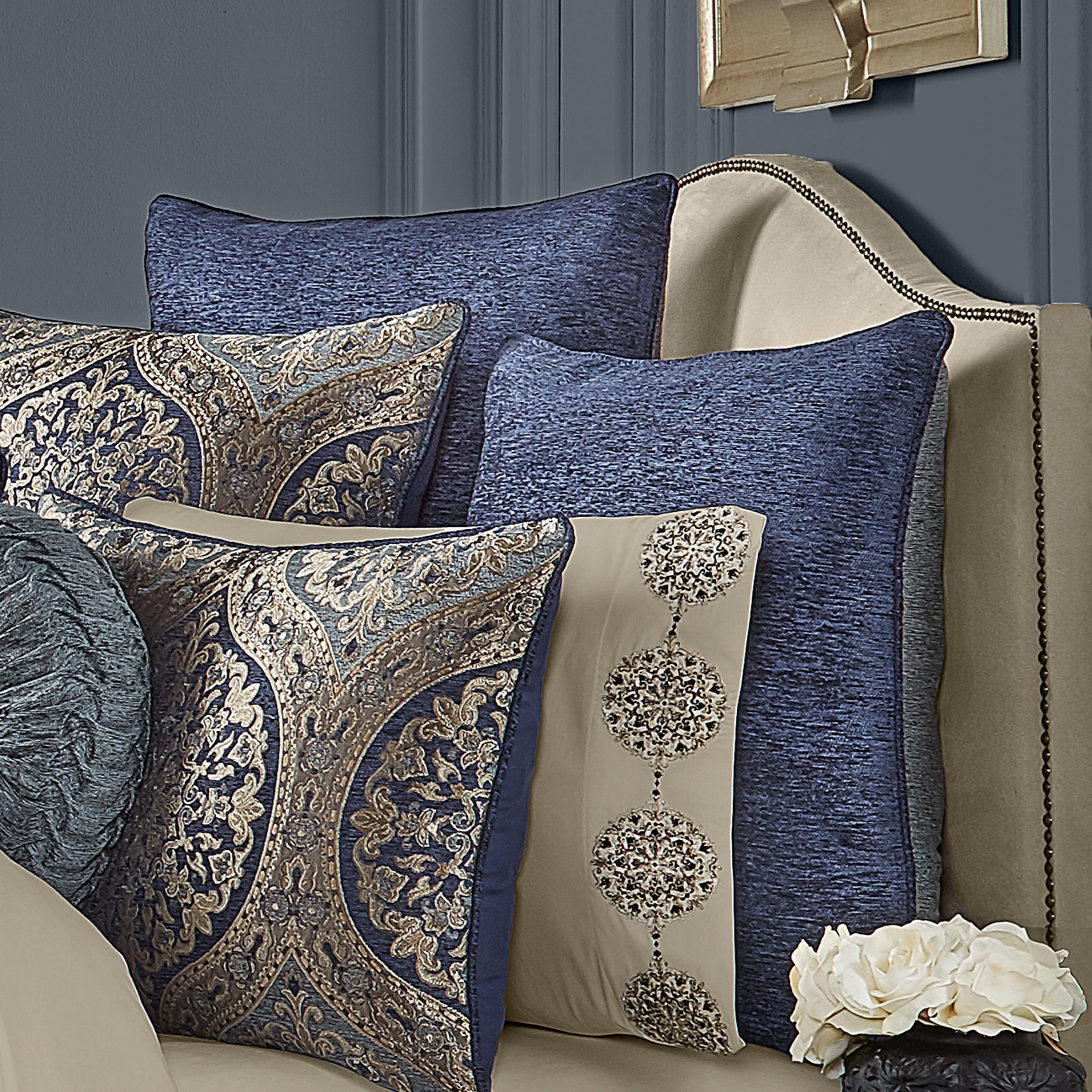 Navy and Dusty Blue Polyester Euro Sham