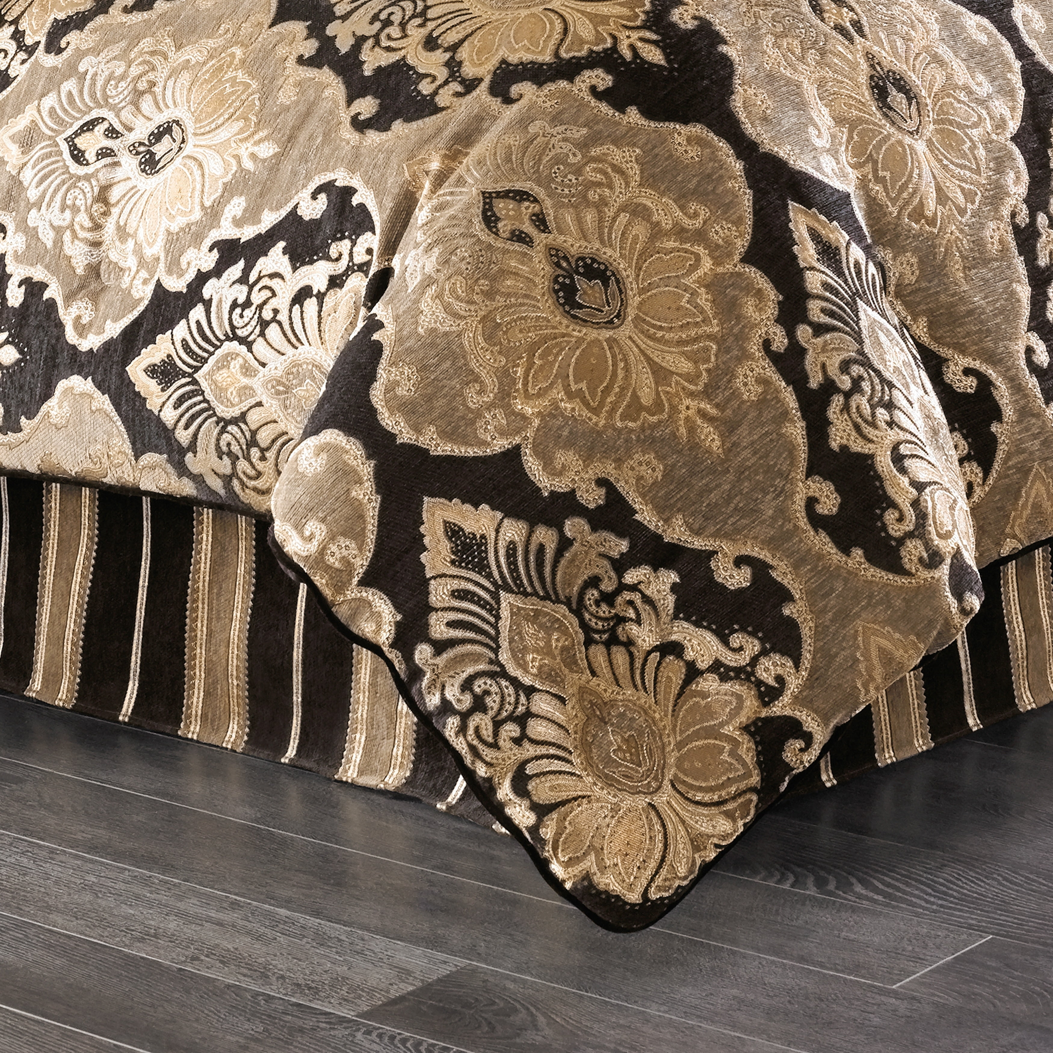 Bradshaw Black Chenille Damask Queen Comforter Set