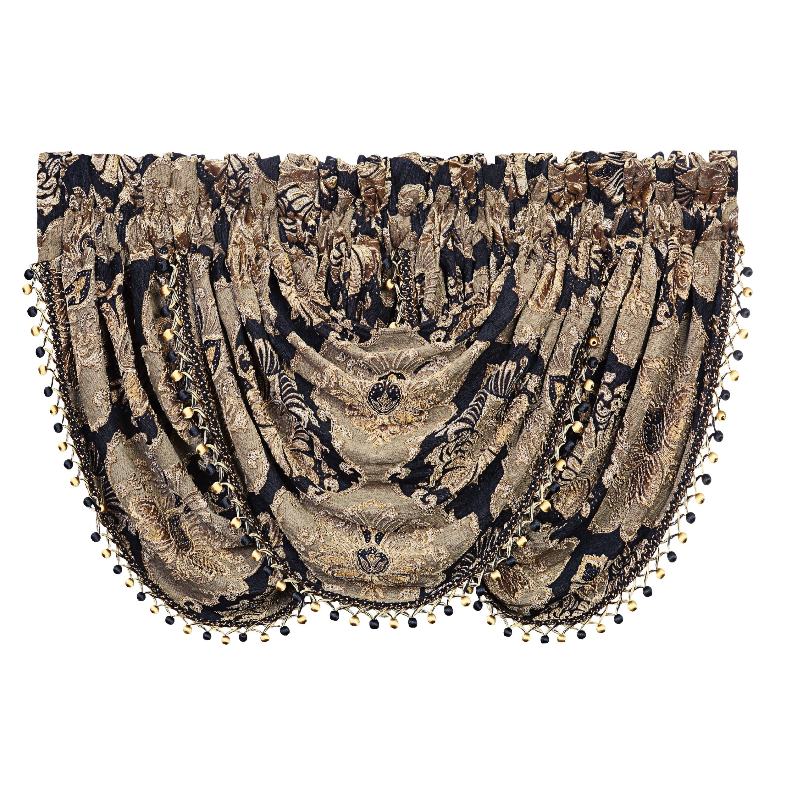 Bradshaw Black and Gold Damask Waterfall Valance