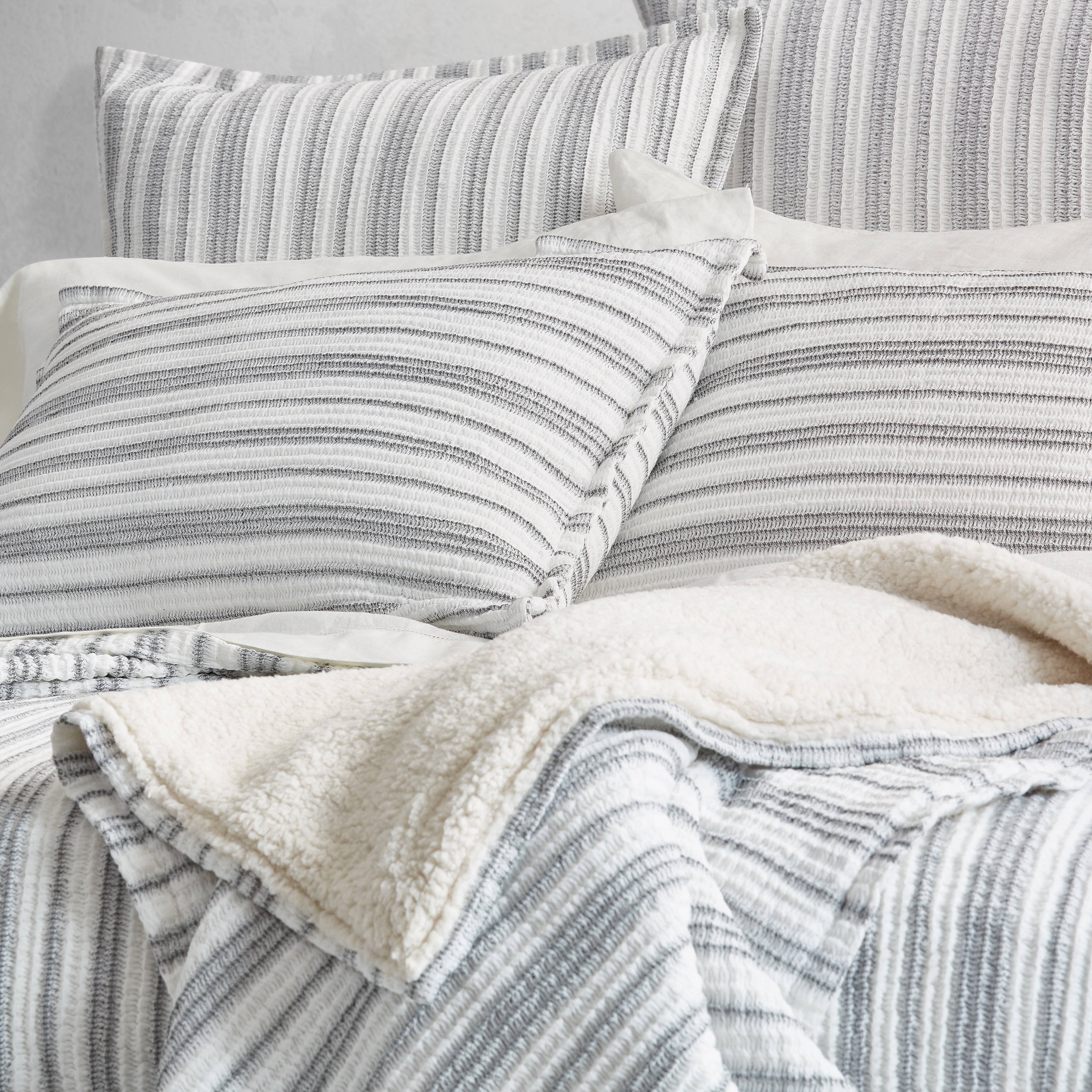 Queen White and Gray Cotton Sherpa Reversible Throw Blanket