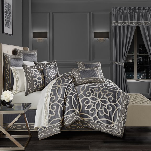 J. Queen New York Deco Charcoal Comforter Set Queen