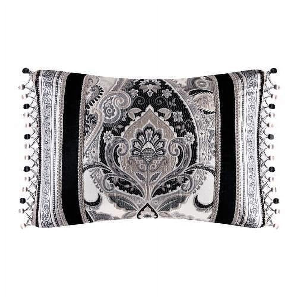 Silver Embroidered Floral Medallion 15" x 21" Throw Pillow
