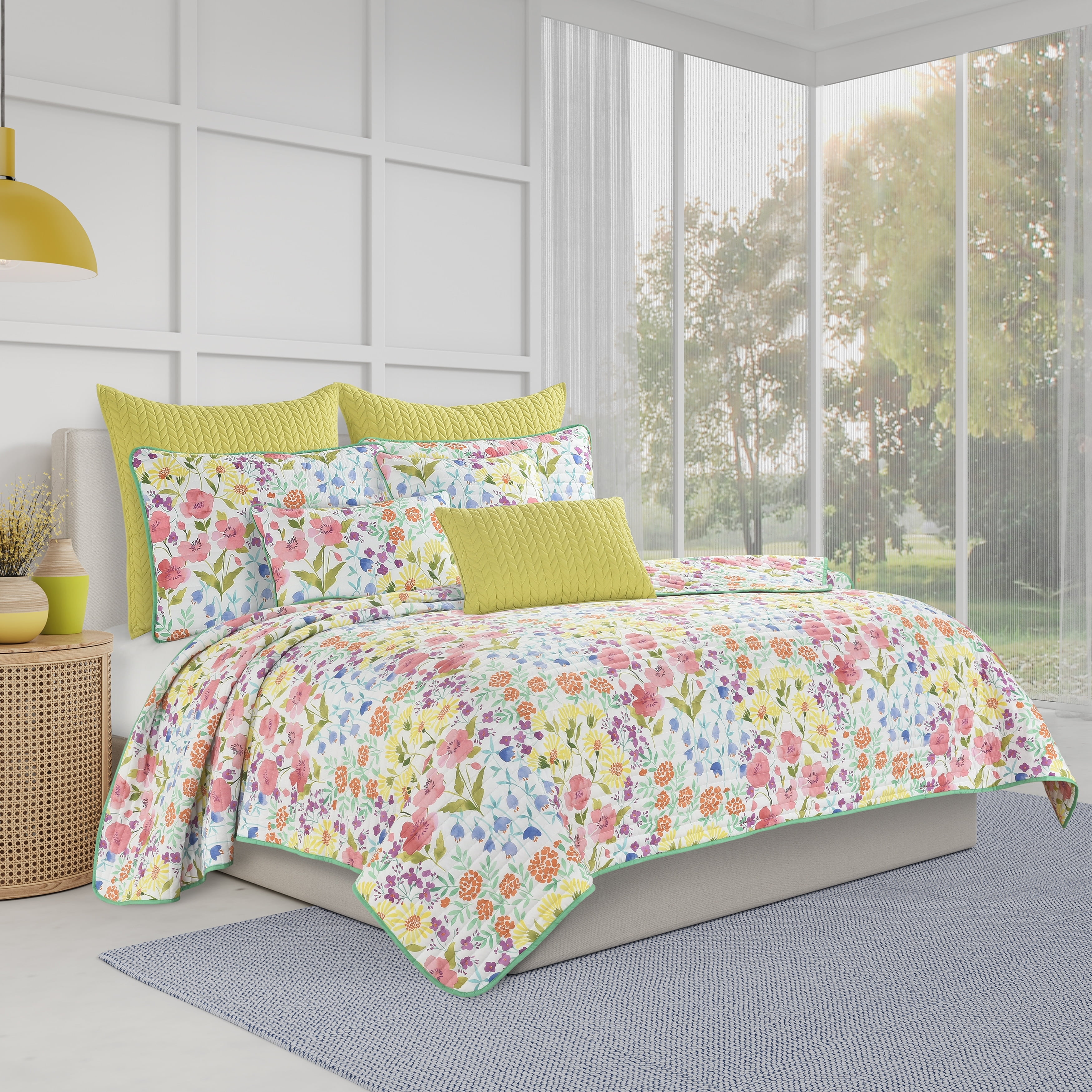 Josie Blue Floral Microfiber Full Quilt Set