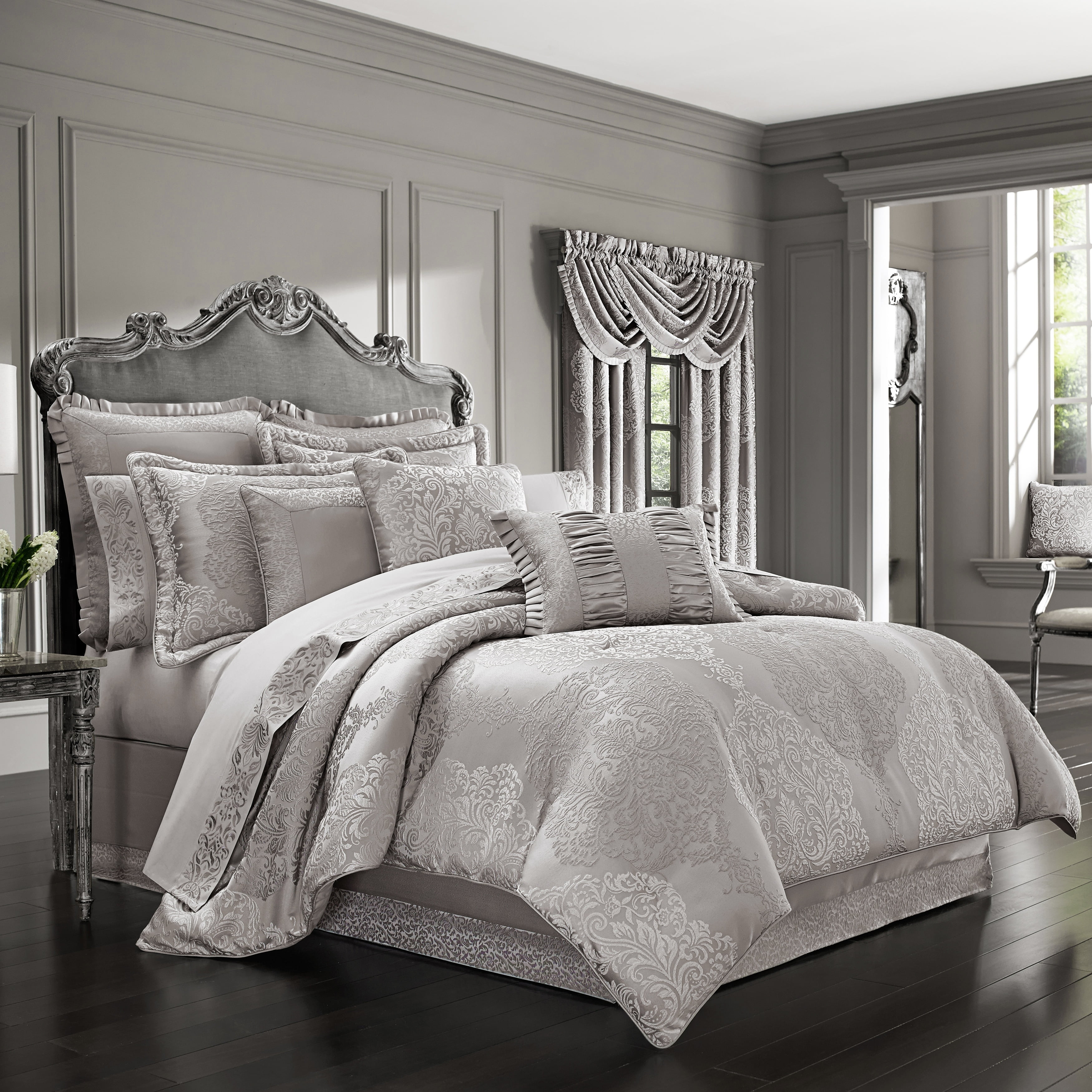 Ivory Queen Gathered Embellishment Bed Skirt Panel Set