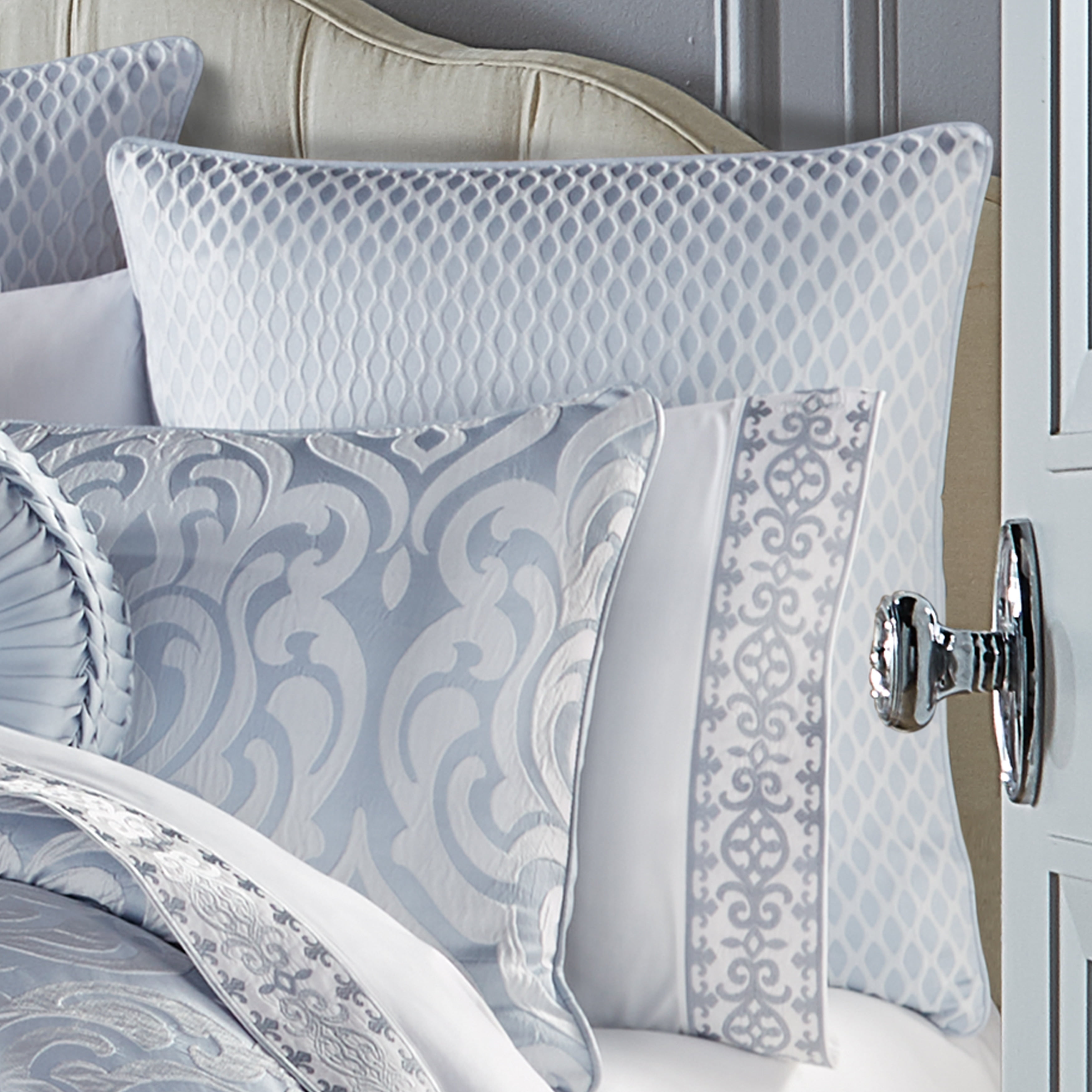 Powder Blue Satin Euro Sham with Lattice Design