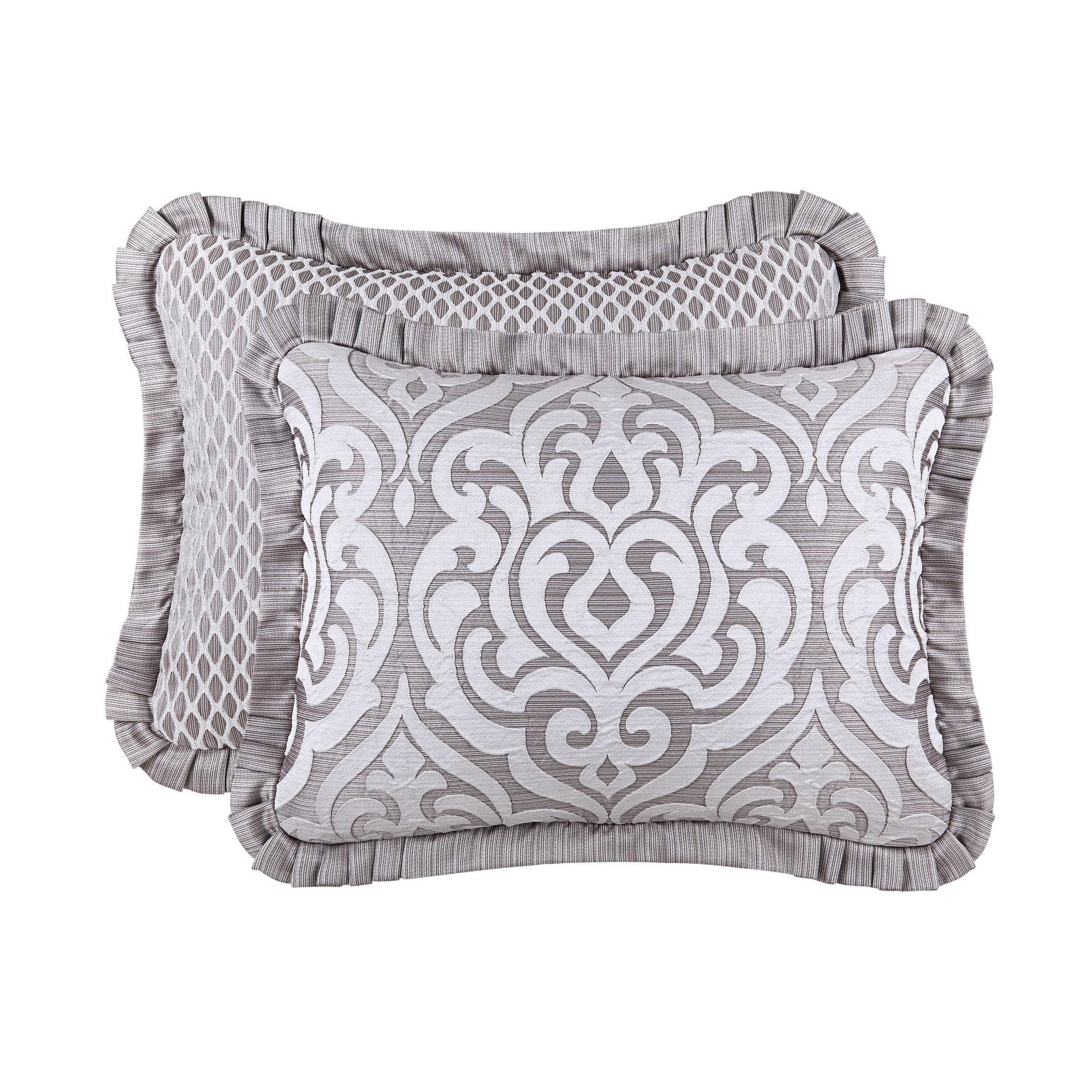 Luxembourg Silver Damask King Comforter Set with Chenille Fabric