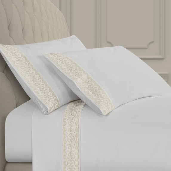 J. Queen New York Majestic Embroidered Sheet Set California King - White