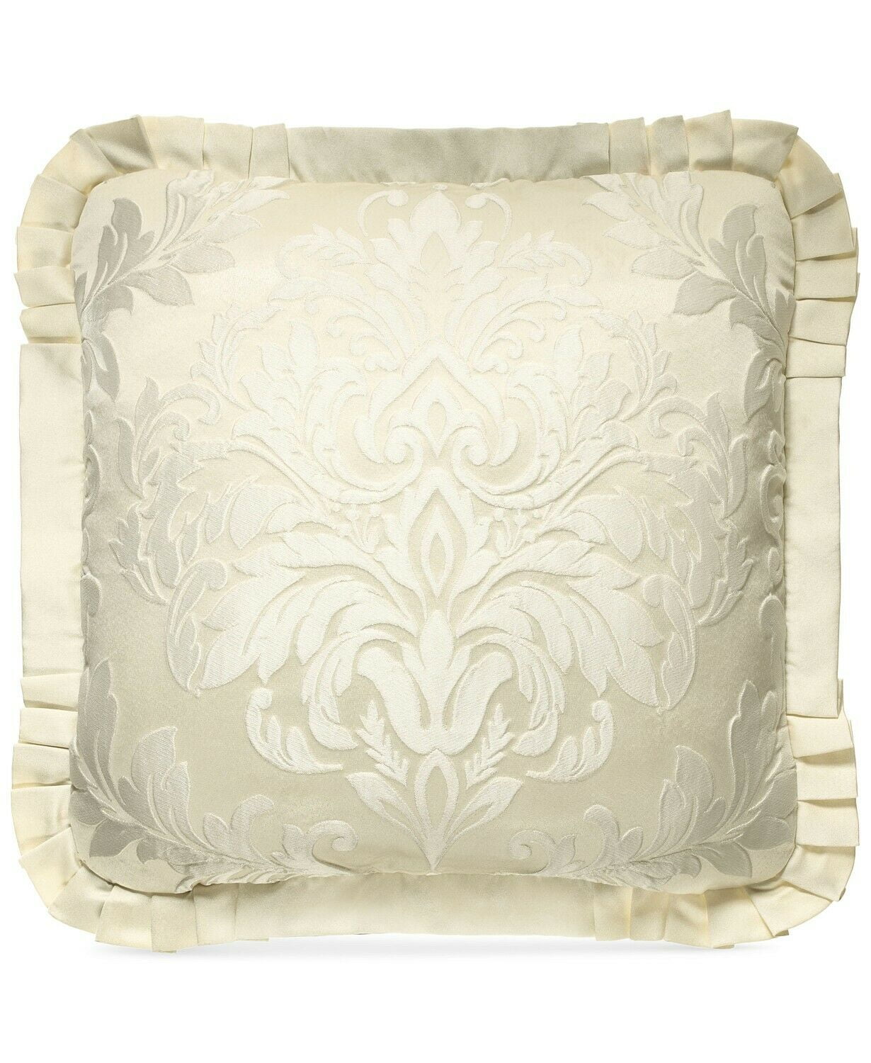 Ivory Damask 20" Square Satin Trim Throw Pillow