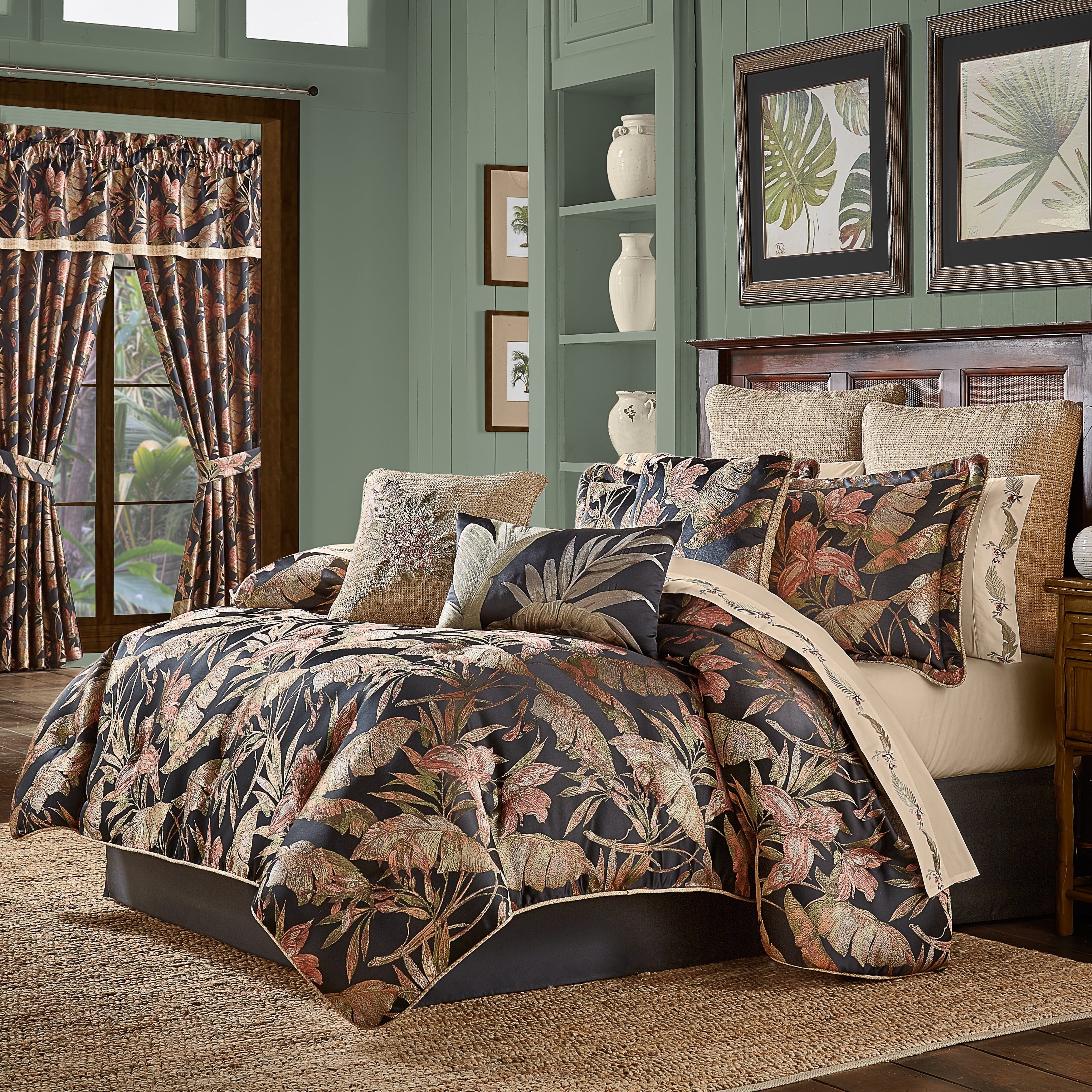 California King Black Microfiber Tropical Comforter Set