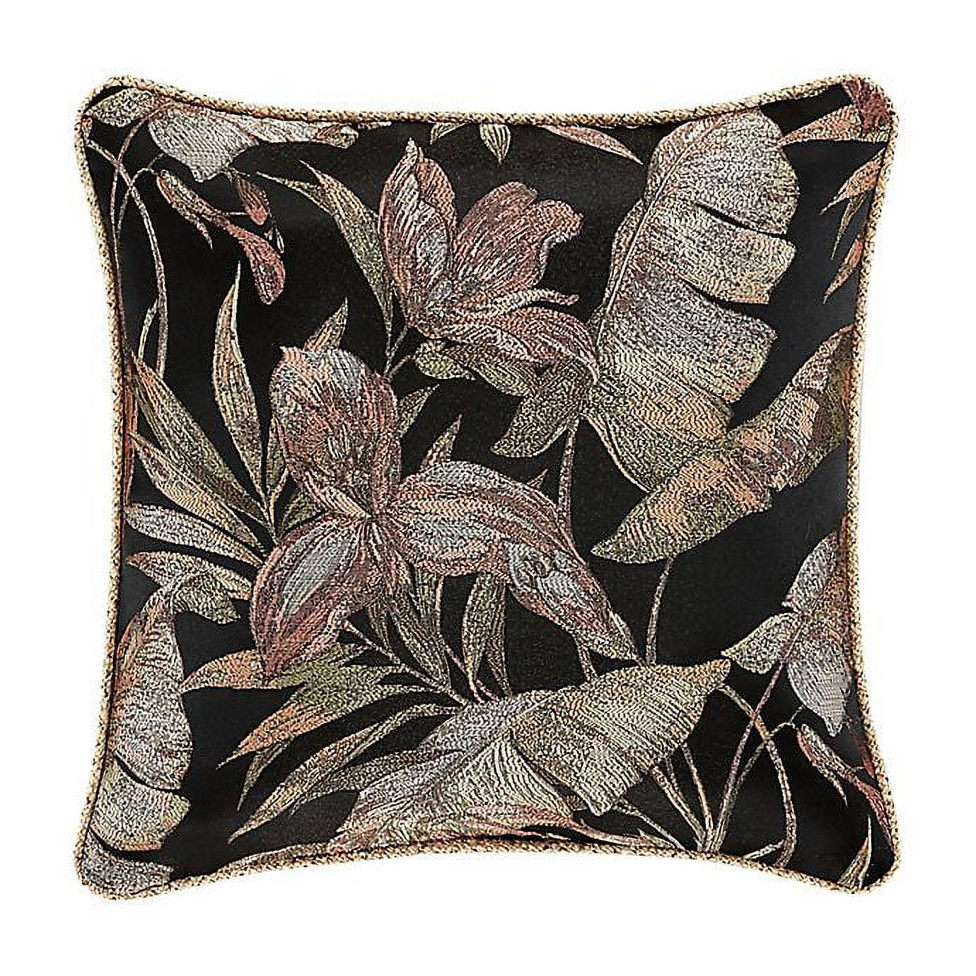 Martinique Black and Coral Tropical Square Throw Pillow