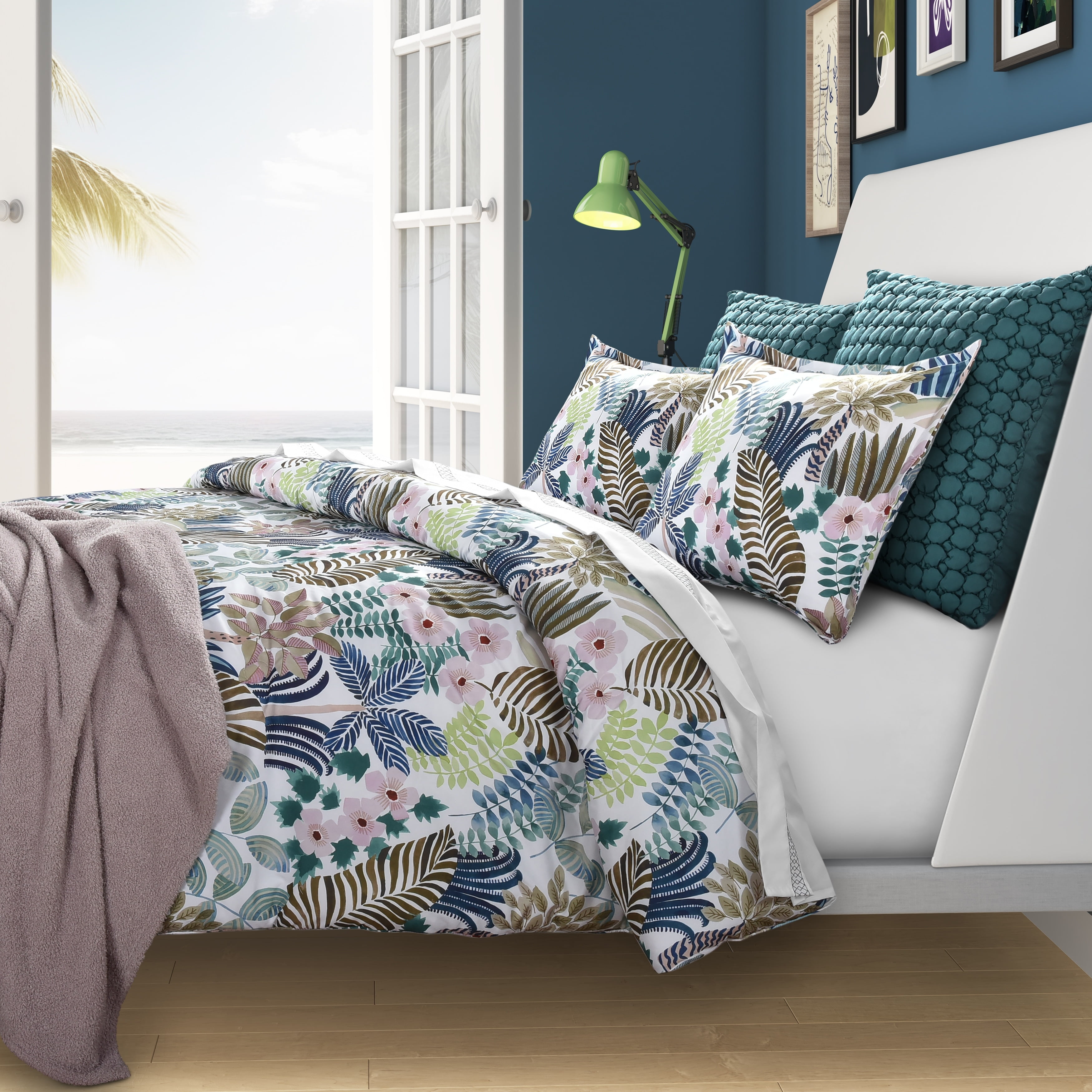 Rockaway Tropical Blue and Green Floral Twin Comforter Set