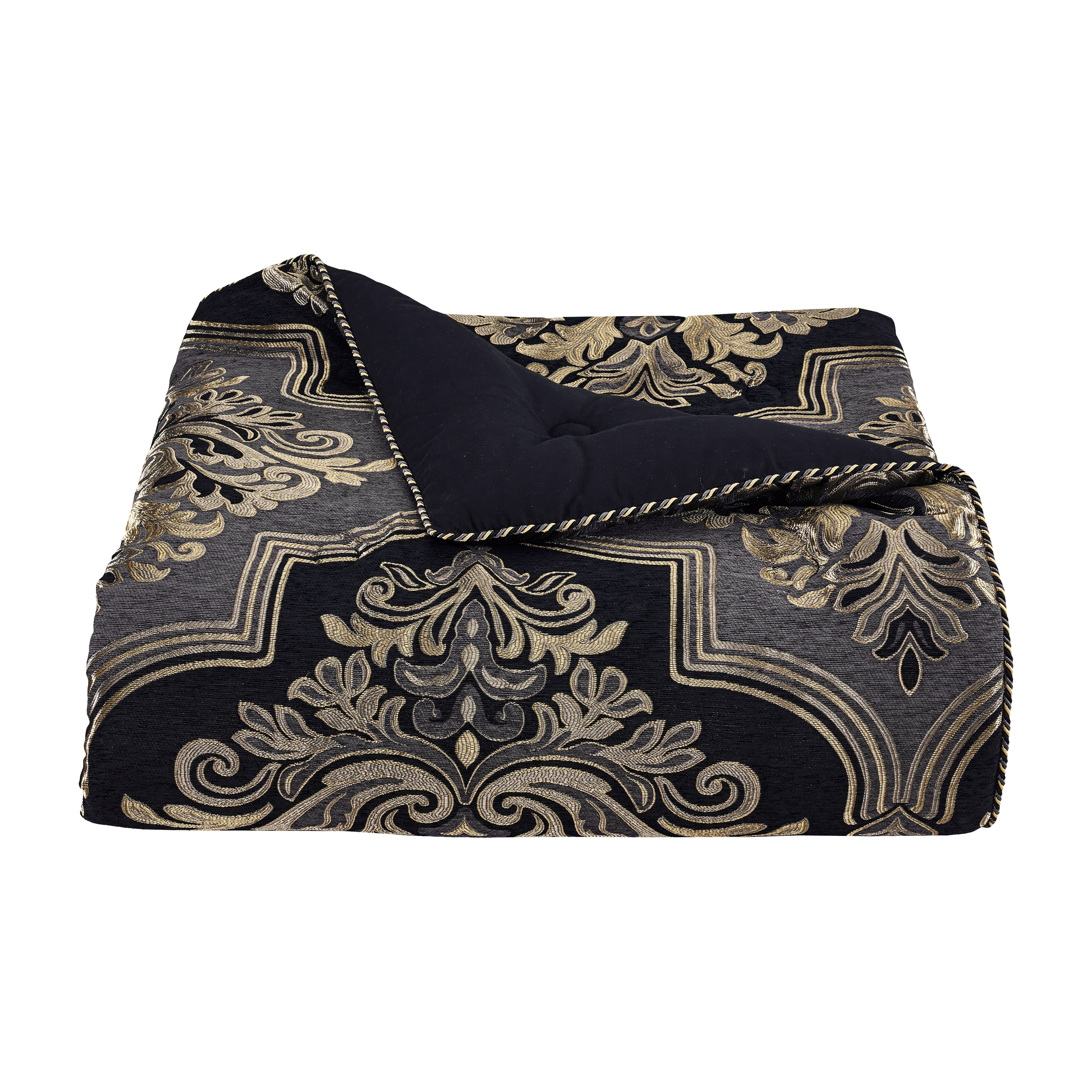 King Black and Gold Reversible Chenille Comforter Set