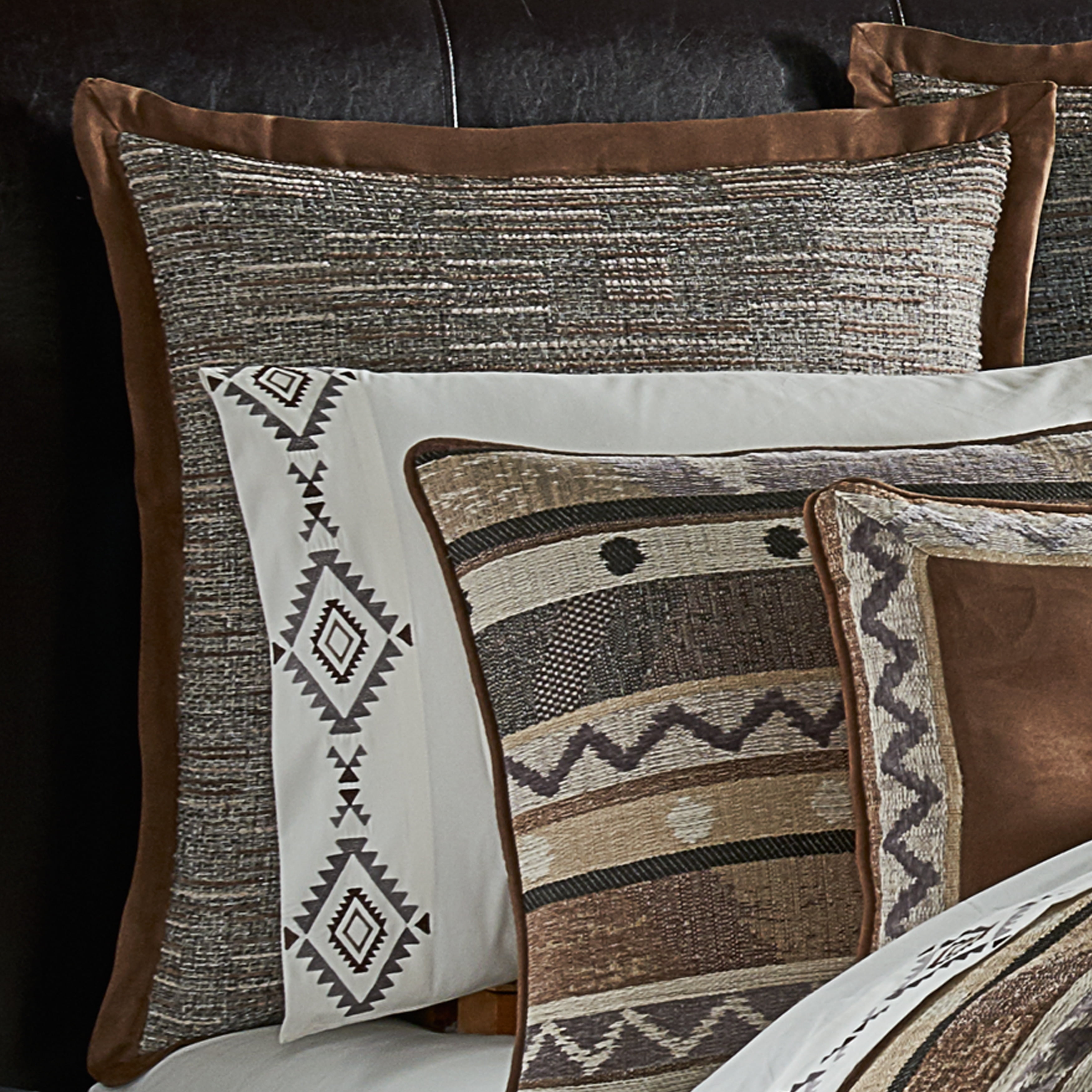 Rustic Woven Linen and Tan Euro Sham with Faux Suede Edge