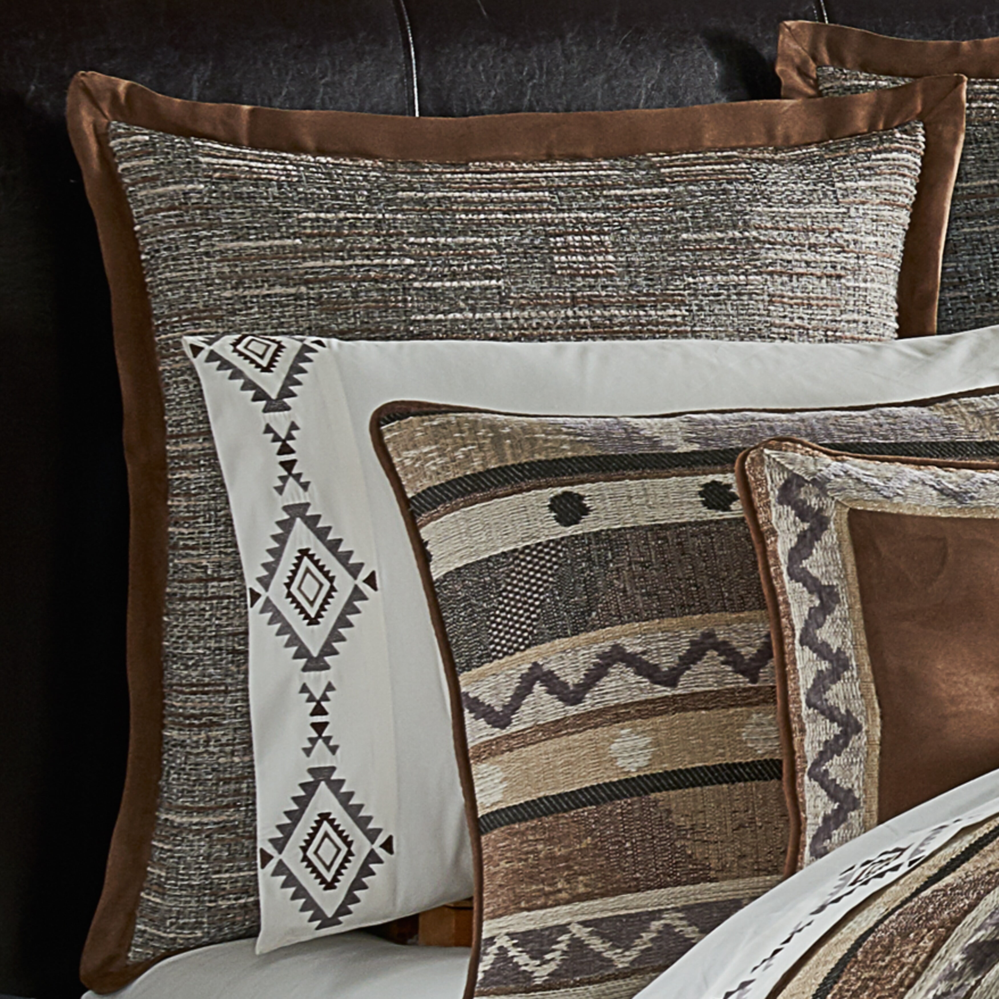 Rustic Woven Linen and Tan Euro Sham with Faux Suede Edge