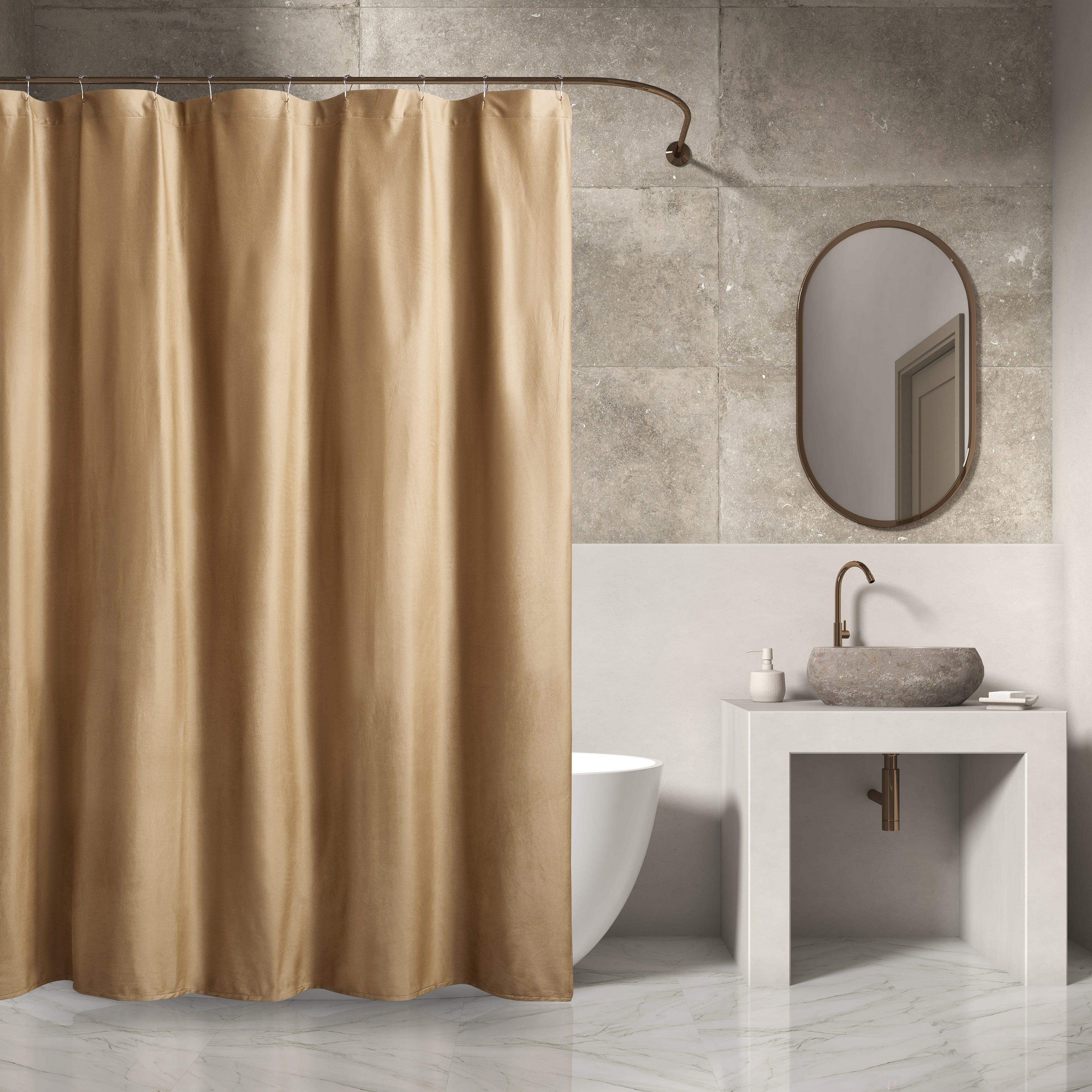Gold Velvet Standard Tub Curtain for Powder Room