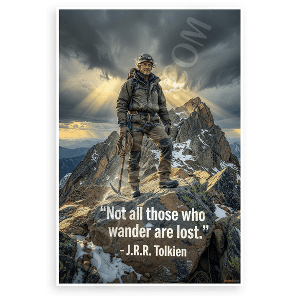 J.R.R. Tolkien "Not All Those Who Wander Are Lost" Mountain Climber 12x18 US Made Poster