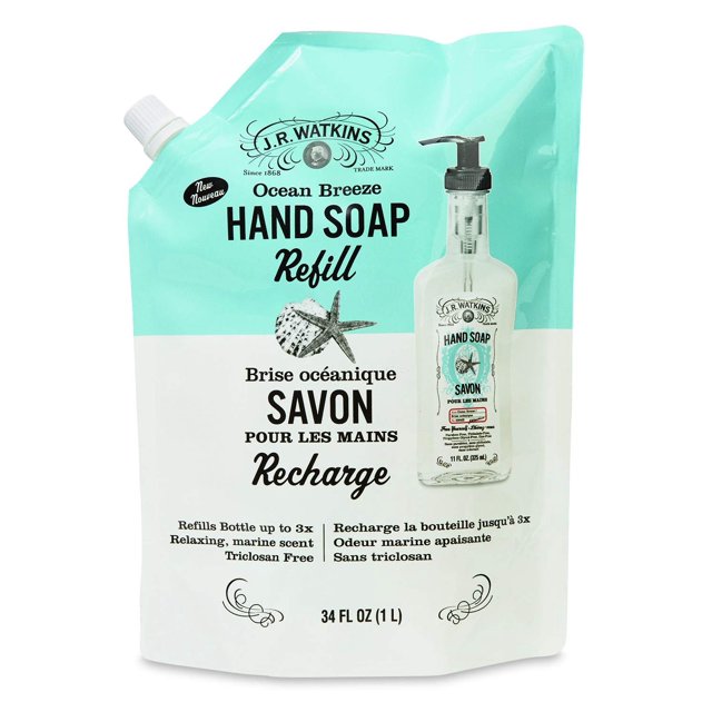 J.R. WATKINS OCEAN BREEZE HAND SOAP REFILL POUCH 34oz/1 Liter