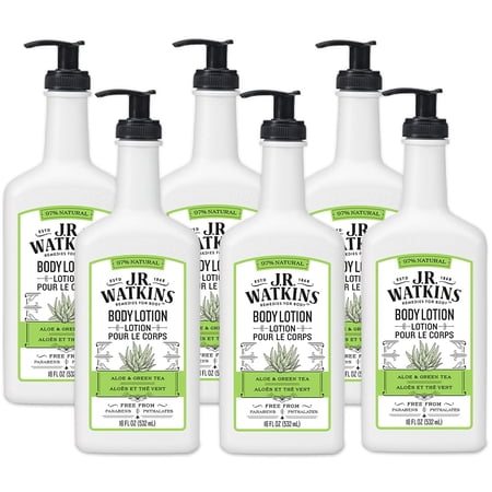 J.R. Watkins Daily Moisturizing Lotion â€“ Body Cream in Pump Dispenser â€“ Hydrating Skin Cream Made with Shea Butter, Cocoa Butter, Coconut Oil & Vitamin E, Aloe & Green Tea, 18 fl oz, 6 Pack