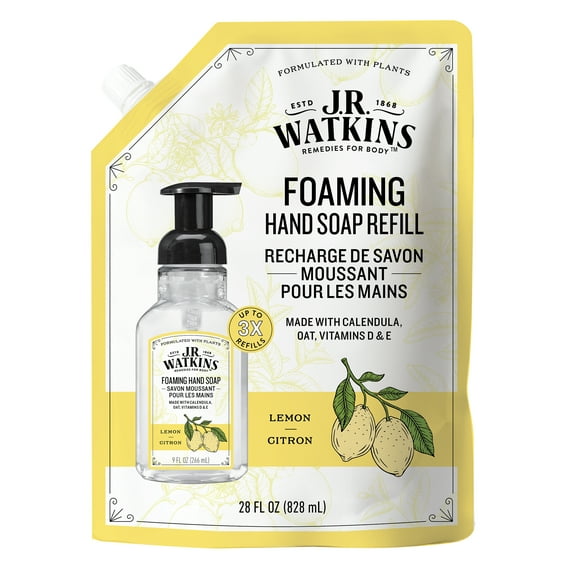 J.R. Watkins Foaming Hand Soap, Lemon Refill, Citrus Scent, 28 fl oz