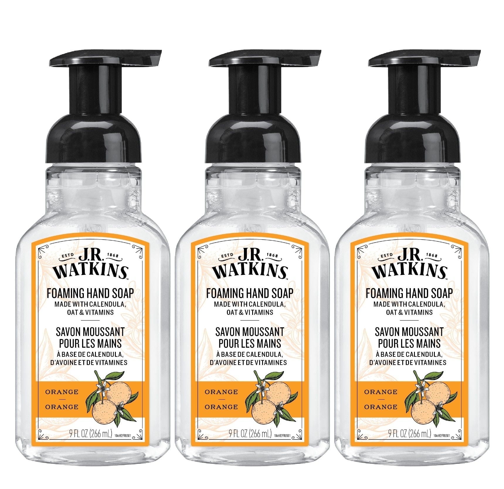 J.R. Watkins Foaming Hand Soap, Orange, 3 pack, 9 fl oz