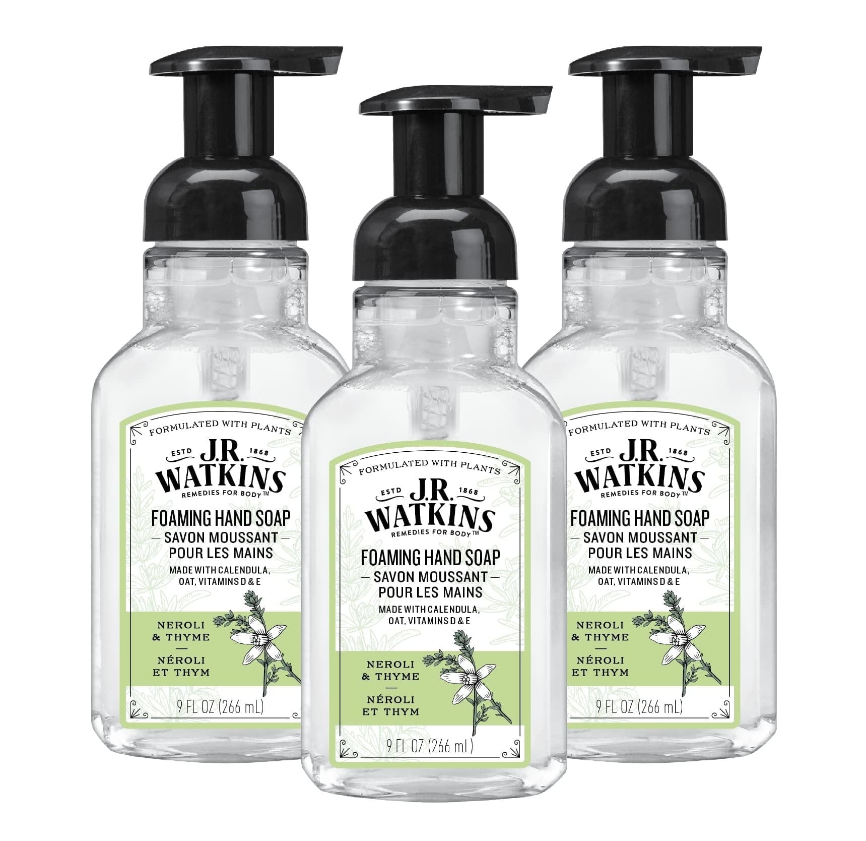 J.R. Watkins Foaming Hand Soap, Neroli & Thyme, 3 pack, 9 fl oz