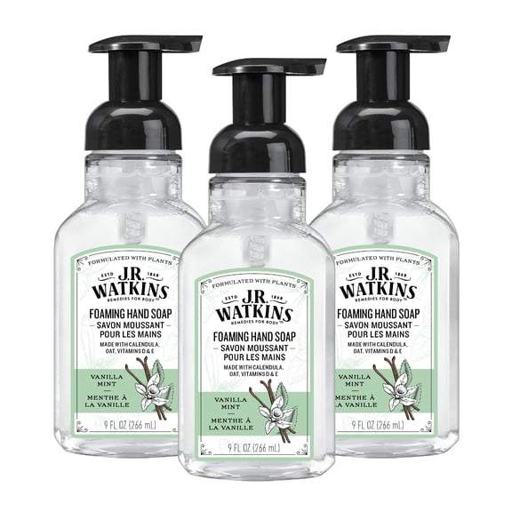 J.R. Watkins Foaming Hand Soap Pump With Dispenser, Moisturizing All Natural Hand Soap Foam, Alcohol-Free, Cruelty-Free, Use For Kitchen Or Bathroom, Vanilla Mint, 9 Fl Oz, 3 Pack - Pack Of 1