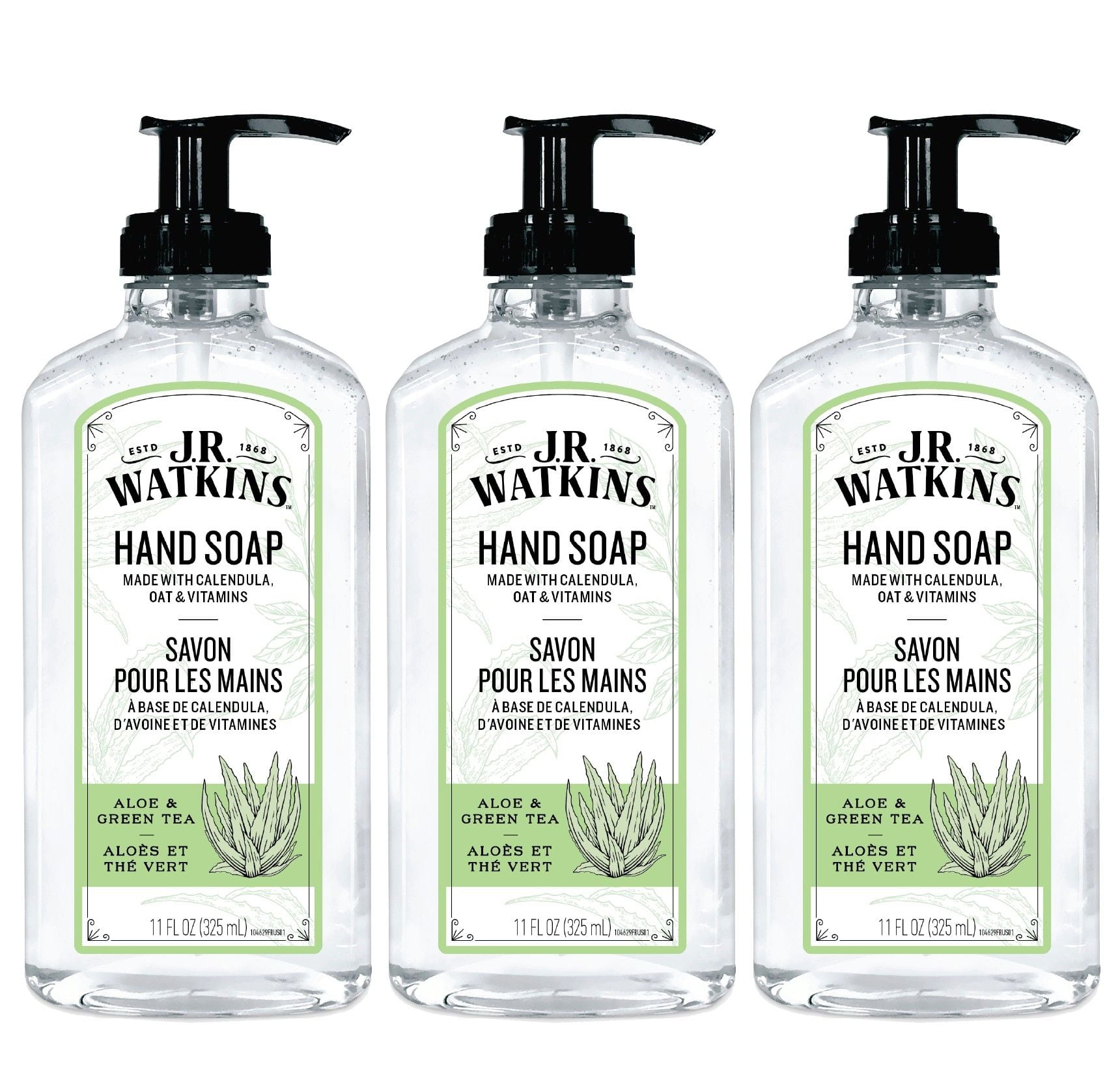 J.R. Watkins Gel Hand Soap, Aloe & Green Tea, 3 pack, 11 fl oz