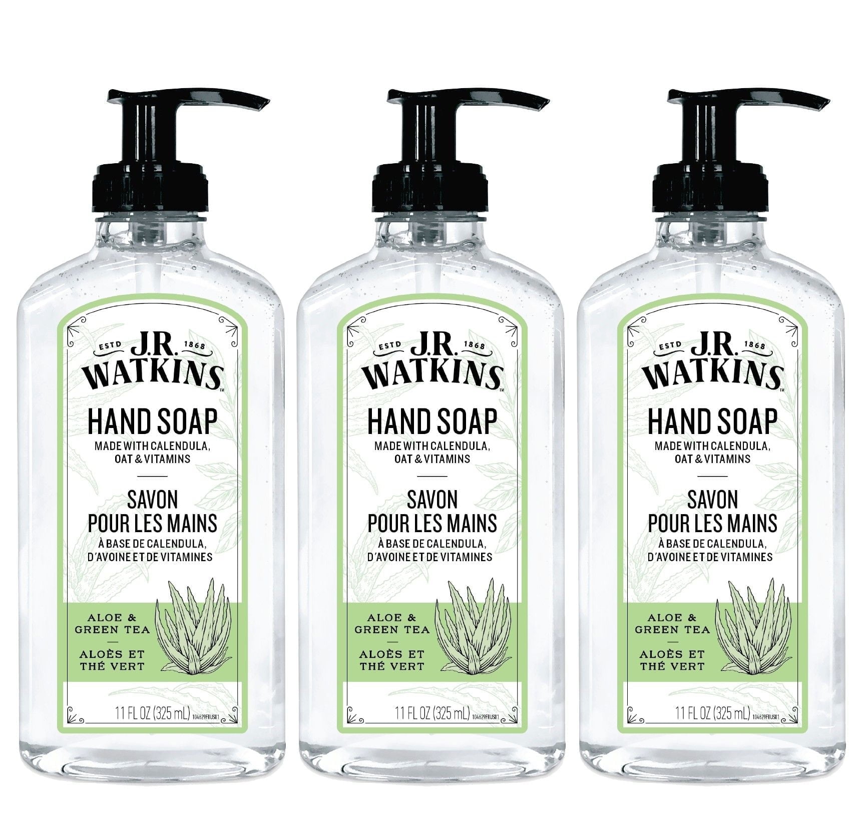 J.R. Watkins Gel Hand Soap, Aloe & Green Tea, 3 pack, 11 fl oz