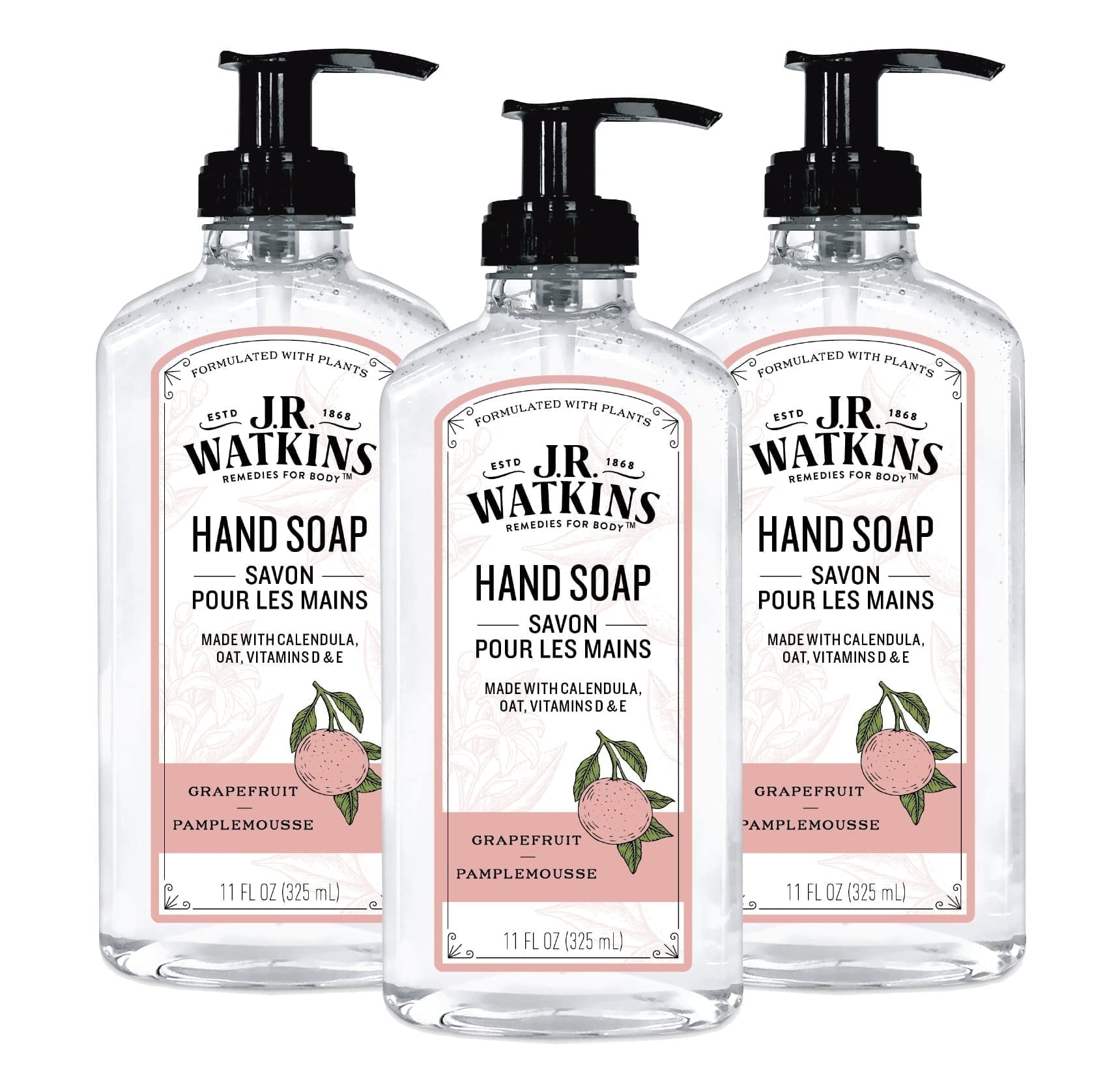 J.R. Watkins Gel Hand Soap, Grapefruit, 3 pack, 11 fl oz