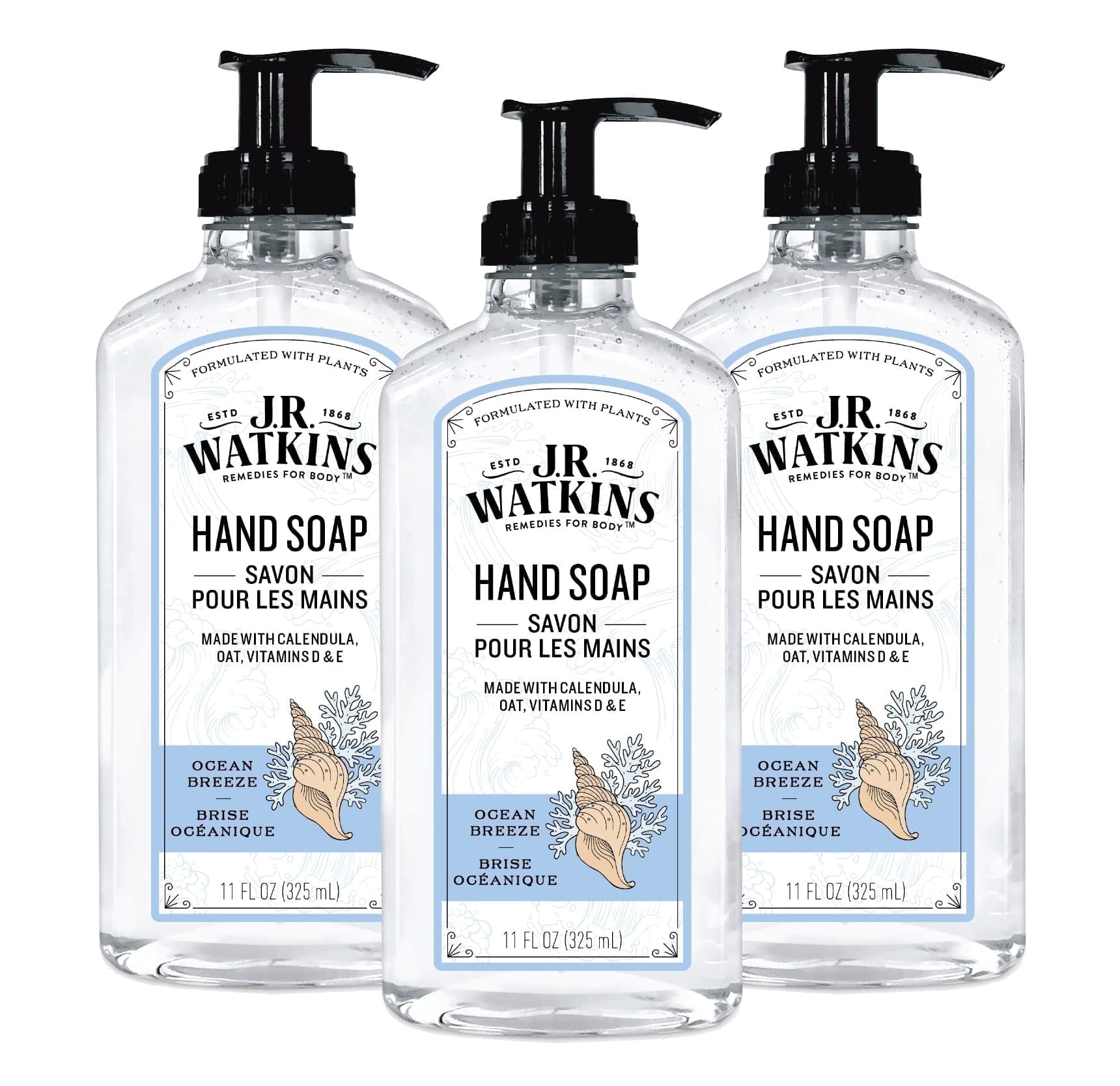 J.R. Watkins Gel Hand Soap, Ocean Breeze, 3 pack, 11 fl oz