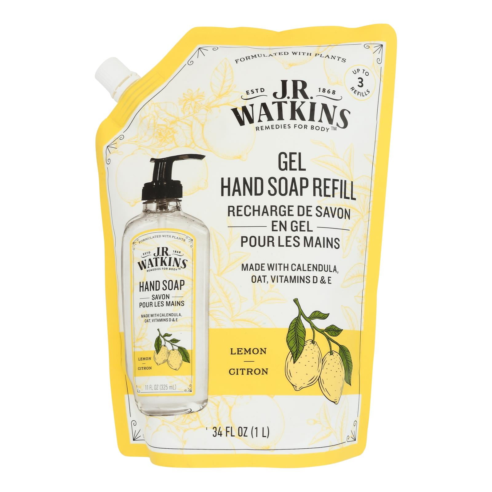 J.R. Watkins Hand Soap Gel Refill Lemon Case of 334 FZ