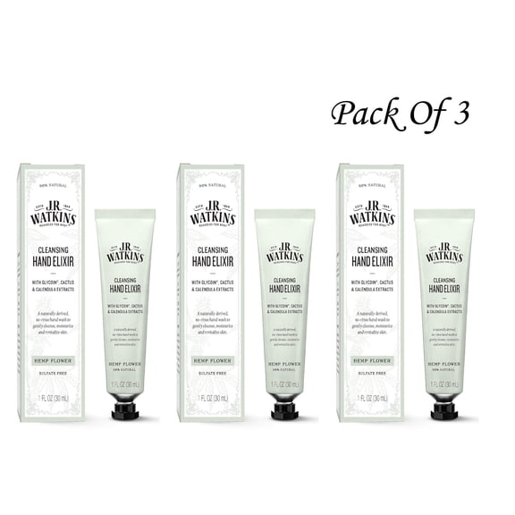J.R. Watkins Hemp Flower Hand Elixir, No Rinse Waterless Cleansing Hand Wash, 1 Oz (Pack Of 3)