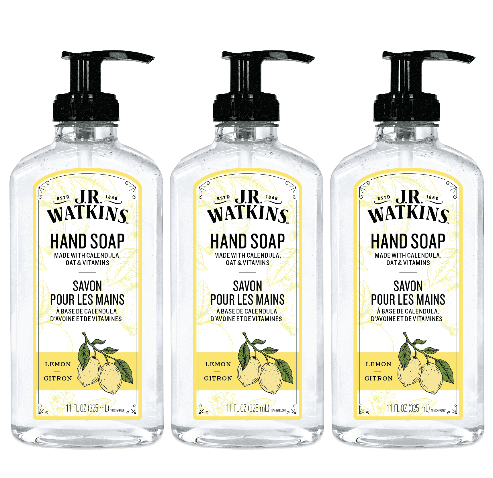 J.R. Watkins Gel Hand Soap, Lemon, Citrus Scent, 11 fl oz, 3 Pack