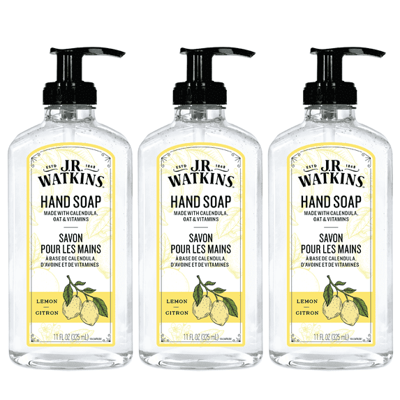 J.R. Watkins Gel Hand Soap, Lemon, Citrus Scent, 11 fl oz, 3 Pack