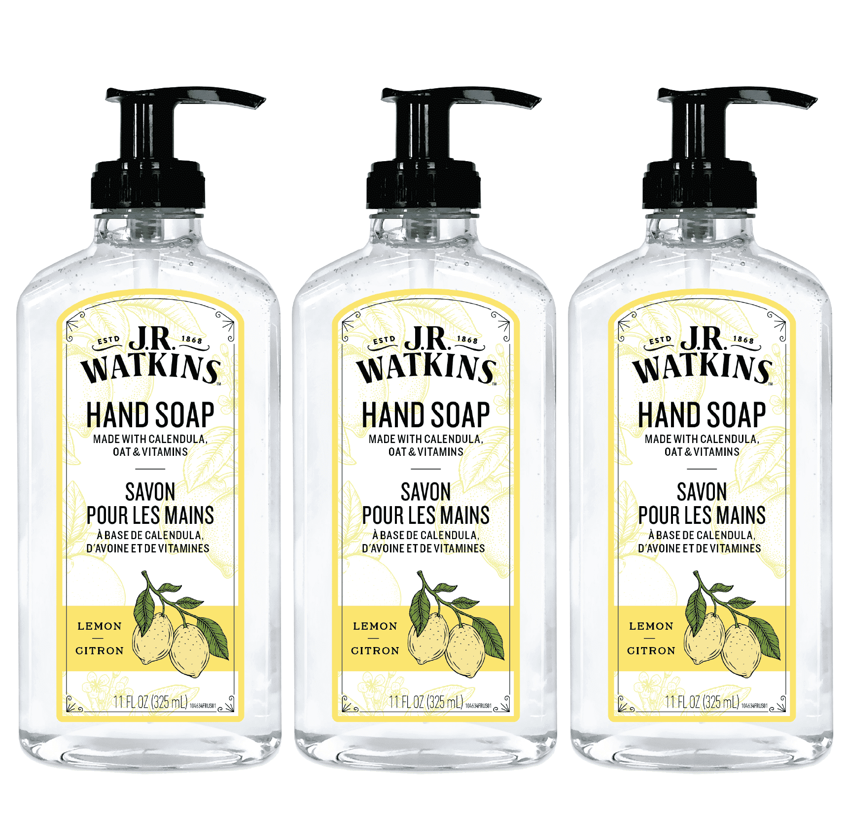 J.R. Watkins Gel Hand Soap, Lemon, Citrus Scent, 11 fl oz, 3 Pack