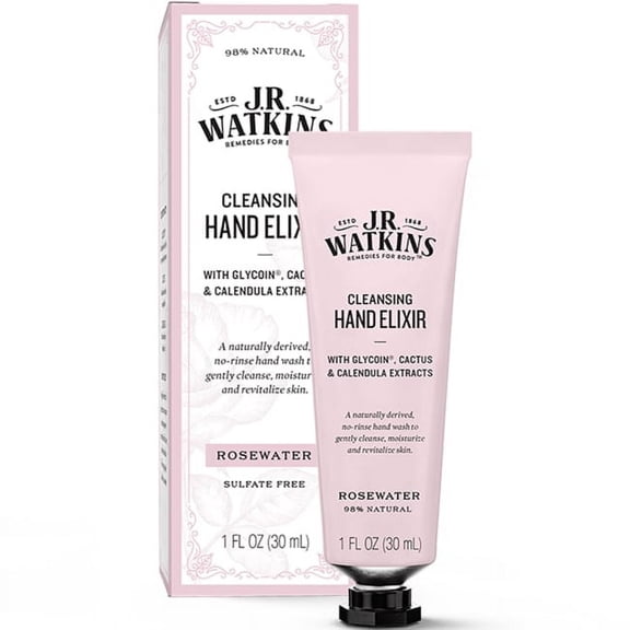 J.R. Watkins Rosewater Hand Elixir, No Rinse Hand Wash, 1oz