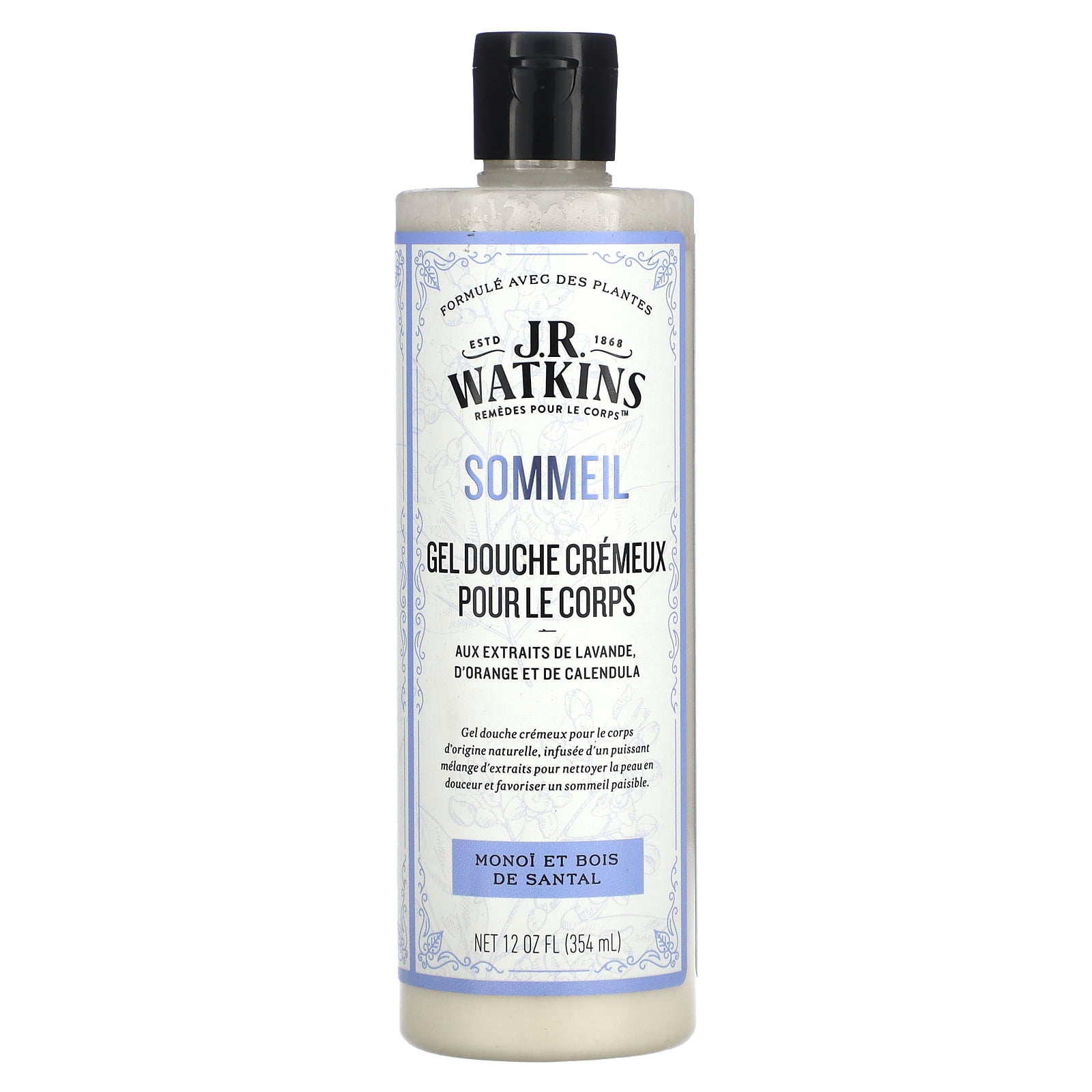J.R. Watkins Sleep Creamy Moisturizing Body Wash, Monoi & Sandalwood, 12 oz