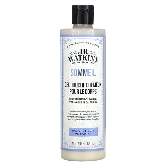 J.R. Watkins Sleep Creamy Moisturizing Body Wash, Monoi & Sandalwood, 12 oz