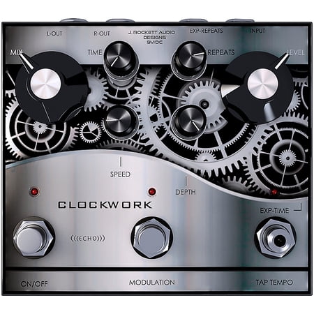 J. Rockett Audio Designs Clockwork Echo Delay Effects Pedal Silver and Black