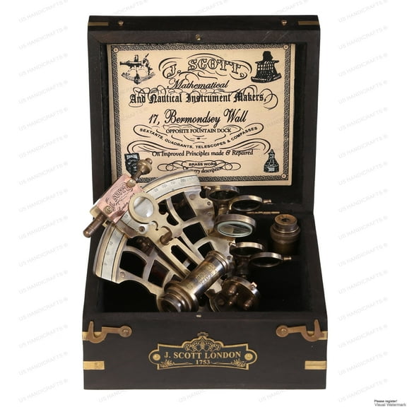 US Handicrafts Brass Nautical Sextant, Antique Bronze Finish, Decorative Maritime Instrument, 1 Count