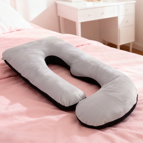 Ergonomic, Supportive J Shape Maternity Pillow for Side Sleeper, Gray