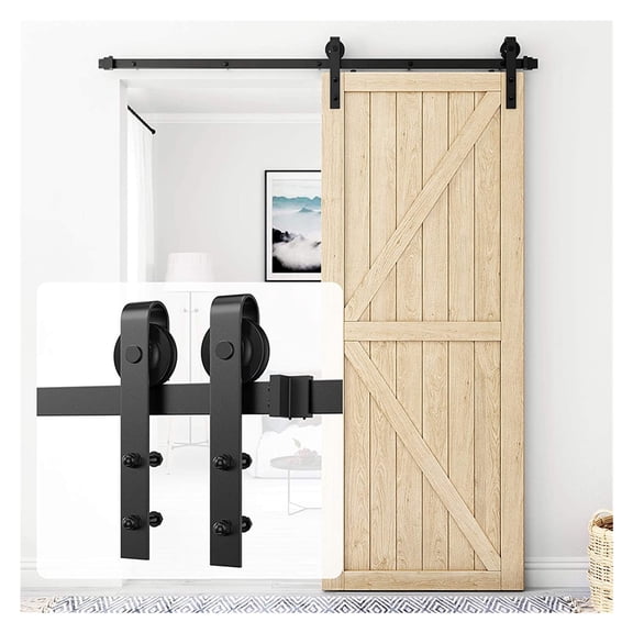 J-Shaped Barn Door Slides Hardware Carbon Steel Hanger Roller System, Barn Door Fittings For Single Doors ,Easy to Install
