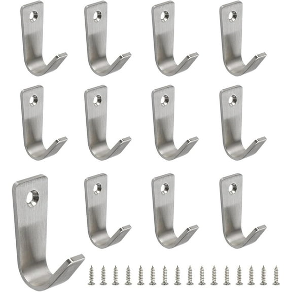 J-Shaped Clothes Hook Wall Mounted Hooks Stainless Steel Coat Hooks Single Hole Wall Mount Hooks Har for Hanging Coat Clothes Hat Bag Purse Towel