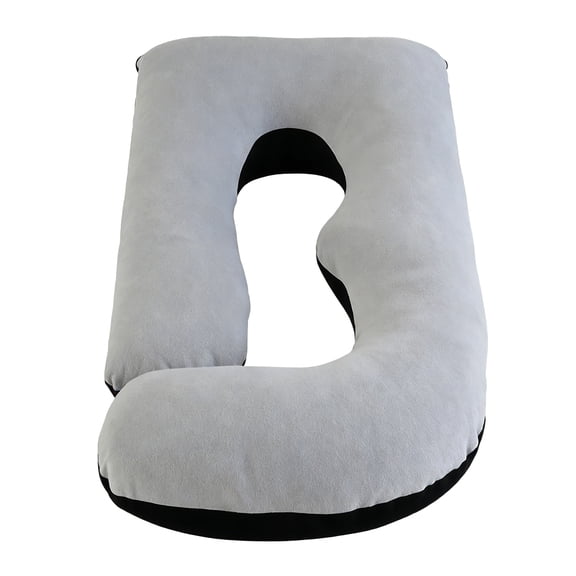 J-Shaped Pregnancy Pillow (63" x 19.6") - Full Body Maternity Support for Back, Hip and Belly Relief, Black-Grey