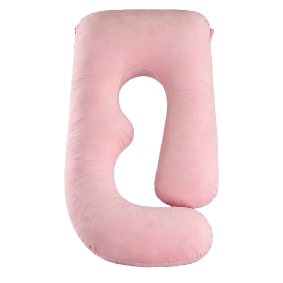 J-Shaped Pregnancy Pillow (63" x 19.6") - Full Body Maternity Support for Back, Hip and Belly Relief, Pink