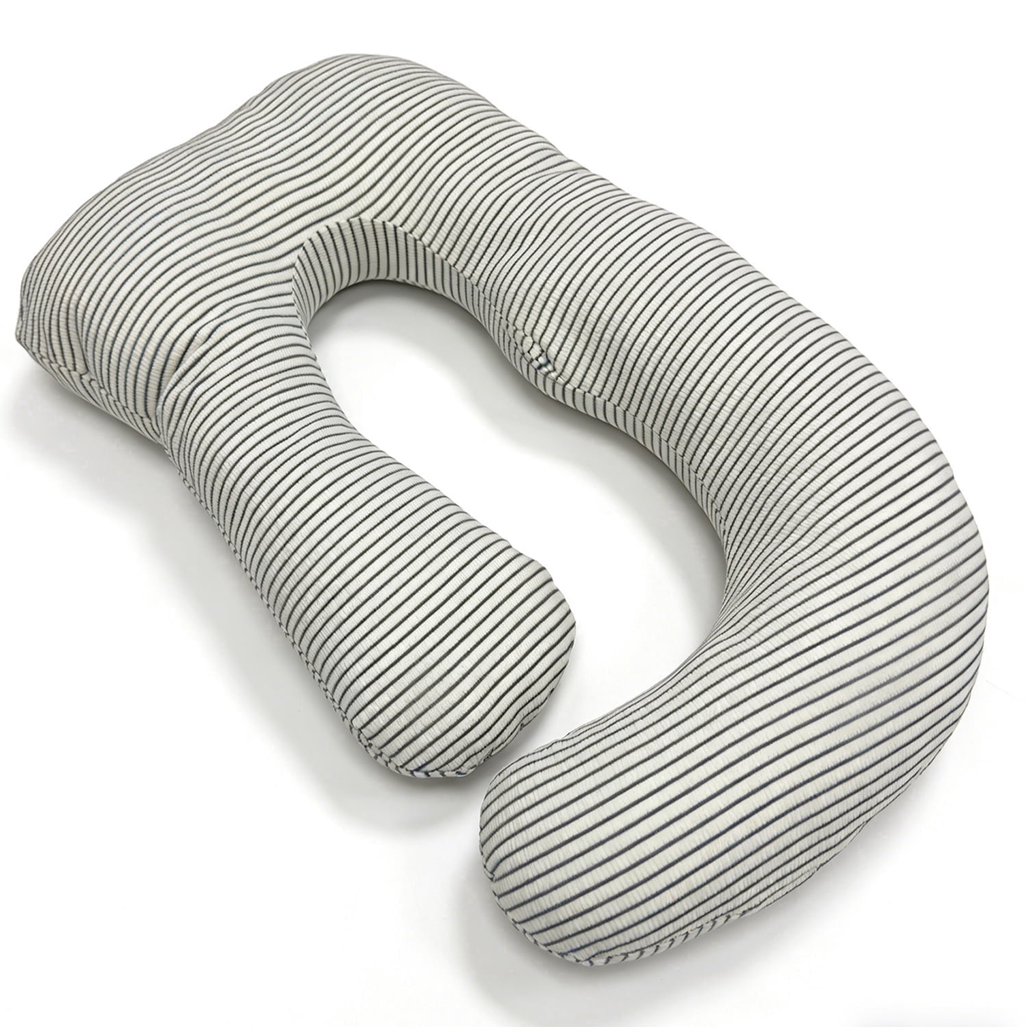 J-Shaped Pregnancy Pillow (65" x 16" x 8") - Full Body Maternity Support Pillow for Back, Hip and Belly Pain Relief, Black & White Stripe