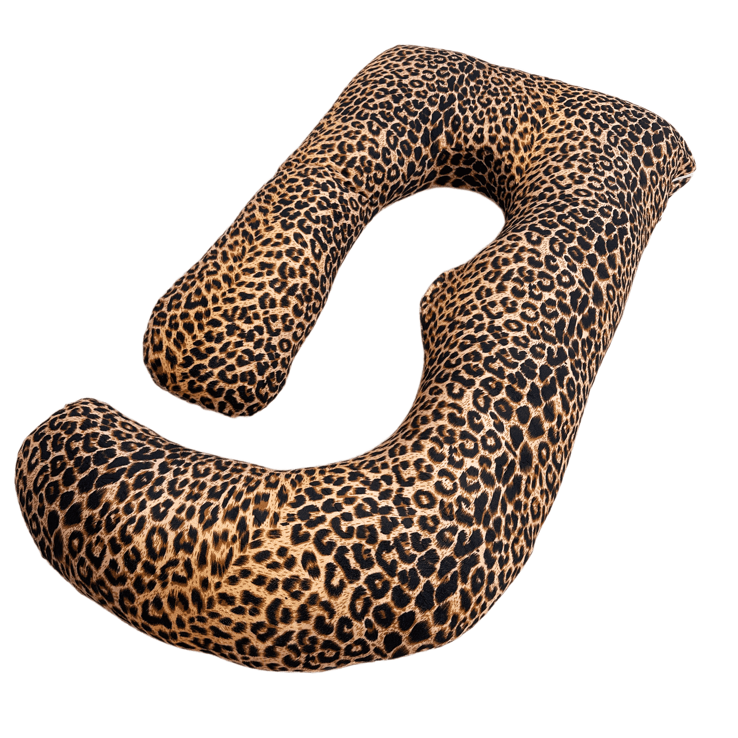 J-Shaped Pregnancy Pillow (65" x 16" x 8") - Full Body Maternity Support Pillow for Back, Hip and Belly Pain Relief, Leopard Print with Heart Pattern
