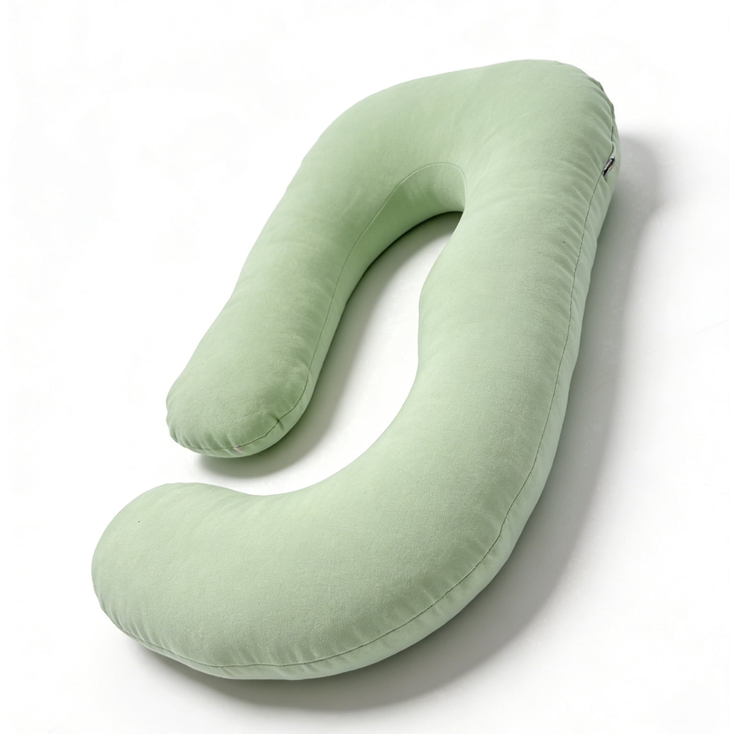 J-Shaped Pregnancy Pillow (65" x 16" x 8") - Full Body Maternity Support Pillow for Back, Hip and Belly Pain Relief, Light Green