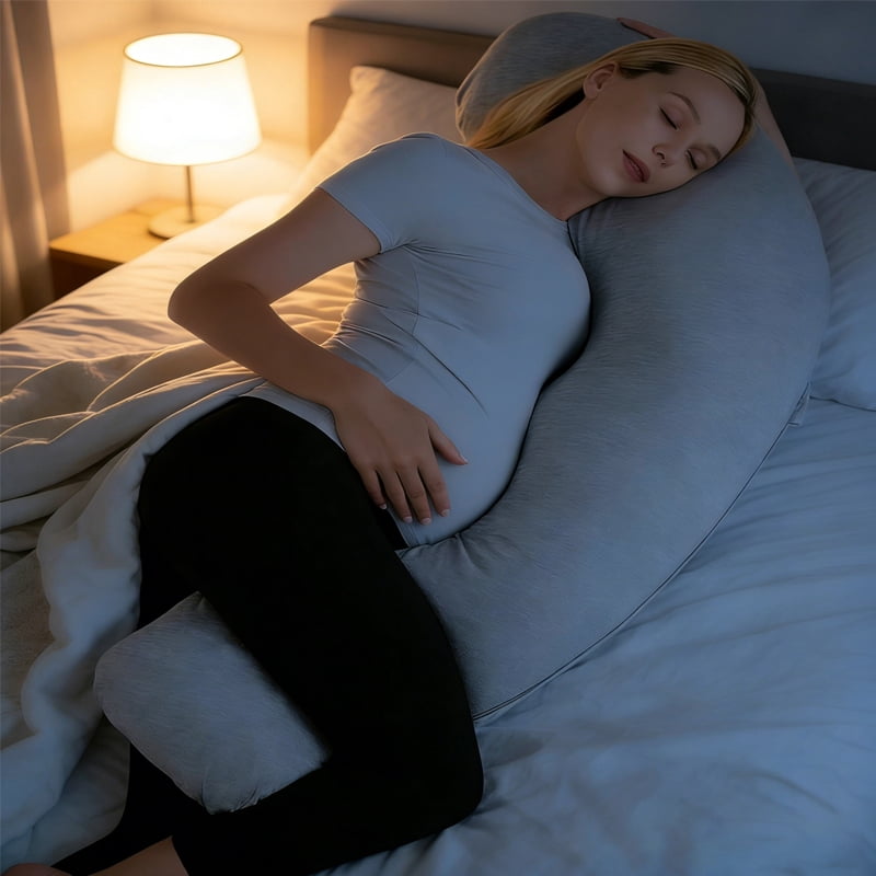 J-Shaped Pregnancy Pillow for Sleeping with Cooling Cover – Maternity Body Pillow for Pregnant Women, Side Sleeper Support for Belly, Hip & Leg, Deep Grey