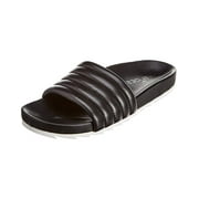 J/Slides Eppie Black Leather Fashion Pool Slides Slip On Open Toe Sandals (Black, 7)
